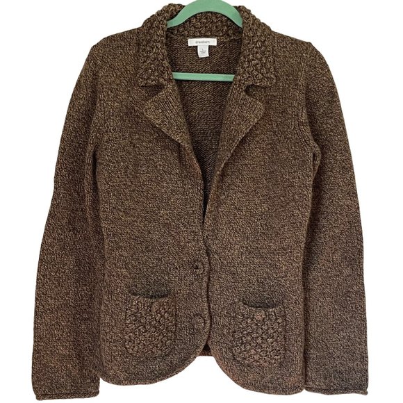 Dress Barn Women's Large Lambswool Cardigan Sweater Brown Chunky Buttons Pockets - Picture 1 of 6
